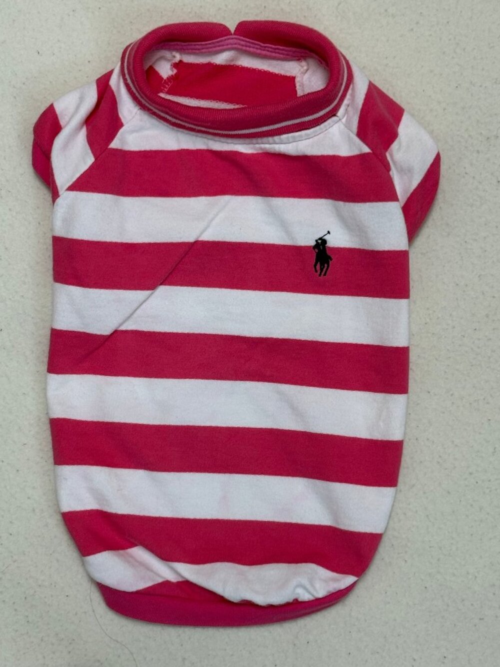 Ralph Lauren Striped Dog Tee w/ Logo Polo Shirt for Dogs - Medium - Pink & White